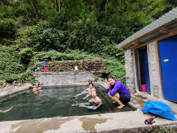 Taking Bath In Jhinu Hot Water