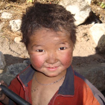 Indigenous children photo at Samdu village on Manaslu circuit trek